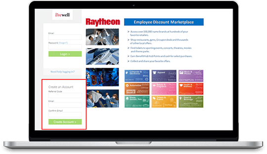 screenshot of steps to register for Raytheon Employee Discount Marketplace